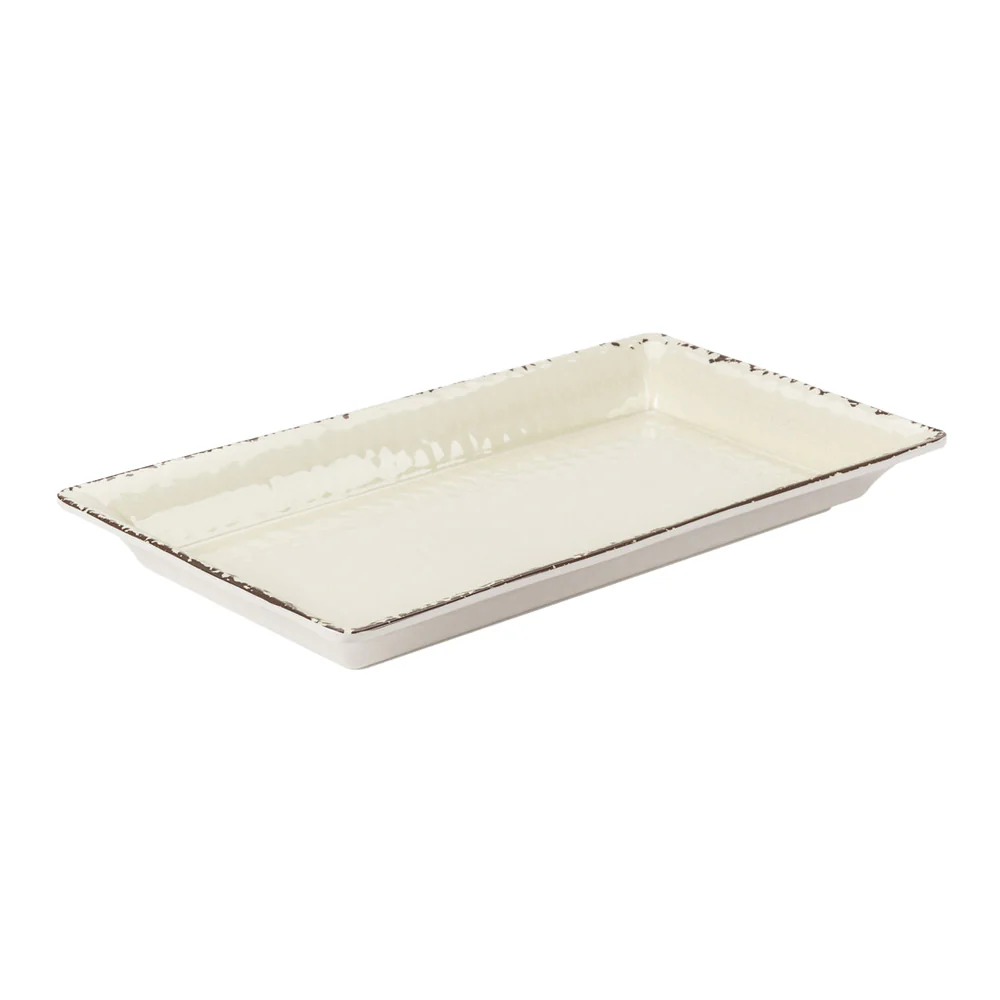 American Metalcraft AMWEL23 Antique White Medium Rectangular Melamine Platter, 18" x 8-1/4" - Image 2