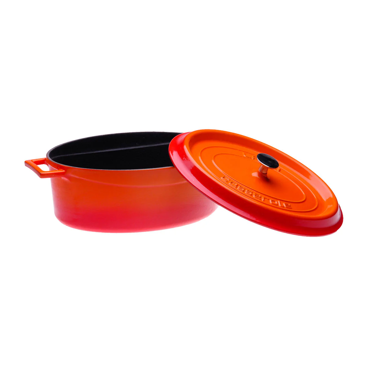 Arcata 081850 Cast Iron Oval Casserole Dish w/ Lid, Orange, 5 qt. - Image 2