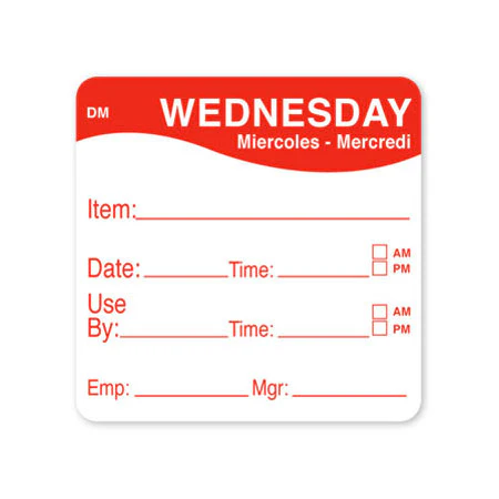 DayMark 1100533 "Wednesday" Dissolve Labels, 2" x 2", Roll of 250