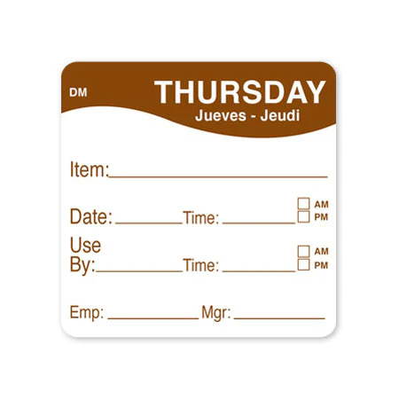 DayMark 1100534 "Thursday" Dissolve Labels, 2" x 2", Roll of 250