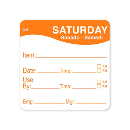 DayMark 1100536 "Saturday" Dissolve Labels, 2" x 2", Roll of 250
