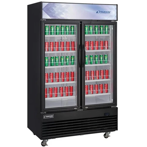 Dukers DSM-48R Two Section Glass Door Refrigerated Merchandiser, Black
