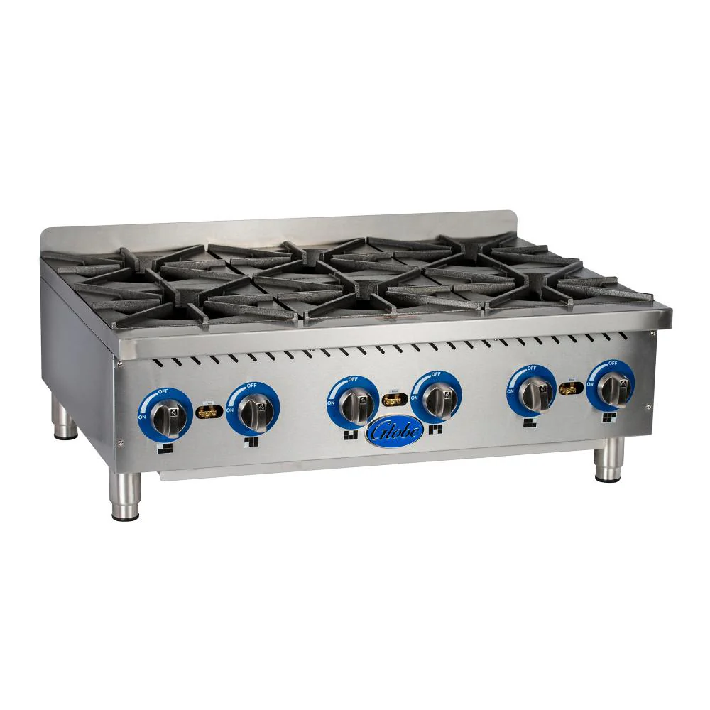 Globe GHP36G Six Burner HotPlate w/ Cast Iron Grates, 36"