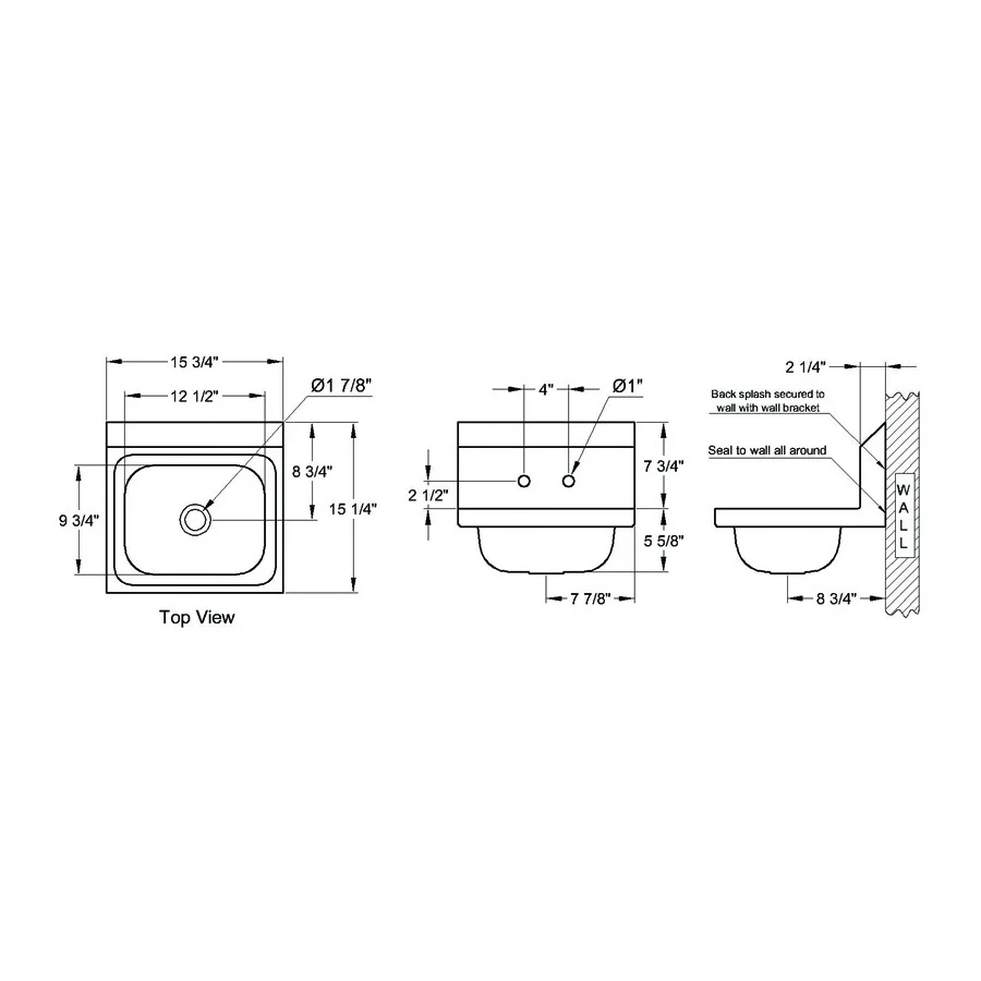 GSW HS-1615W Wide Wall Mounted Hand Sink - Image 2