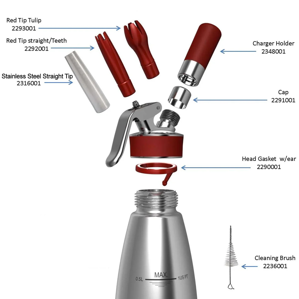 iSi 1403 01 Professional Gourmet Whip w/ Dispenser, 1/2 pint - Image 2