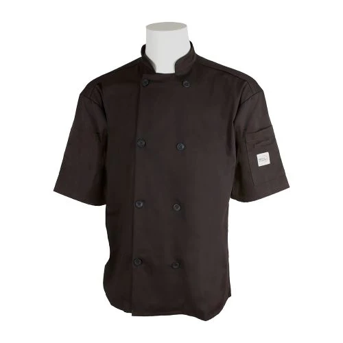 Mercer Millennia Air M60019BKL Unisex Short Sleeve Chef Coat w/ Shoulder Pocket, Large, Black