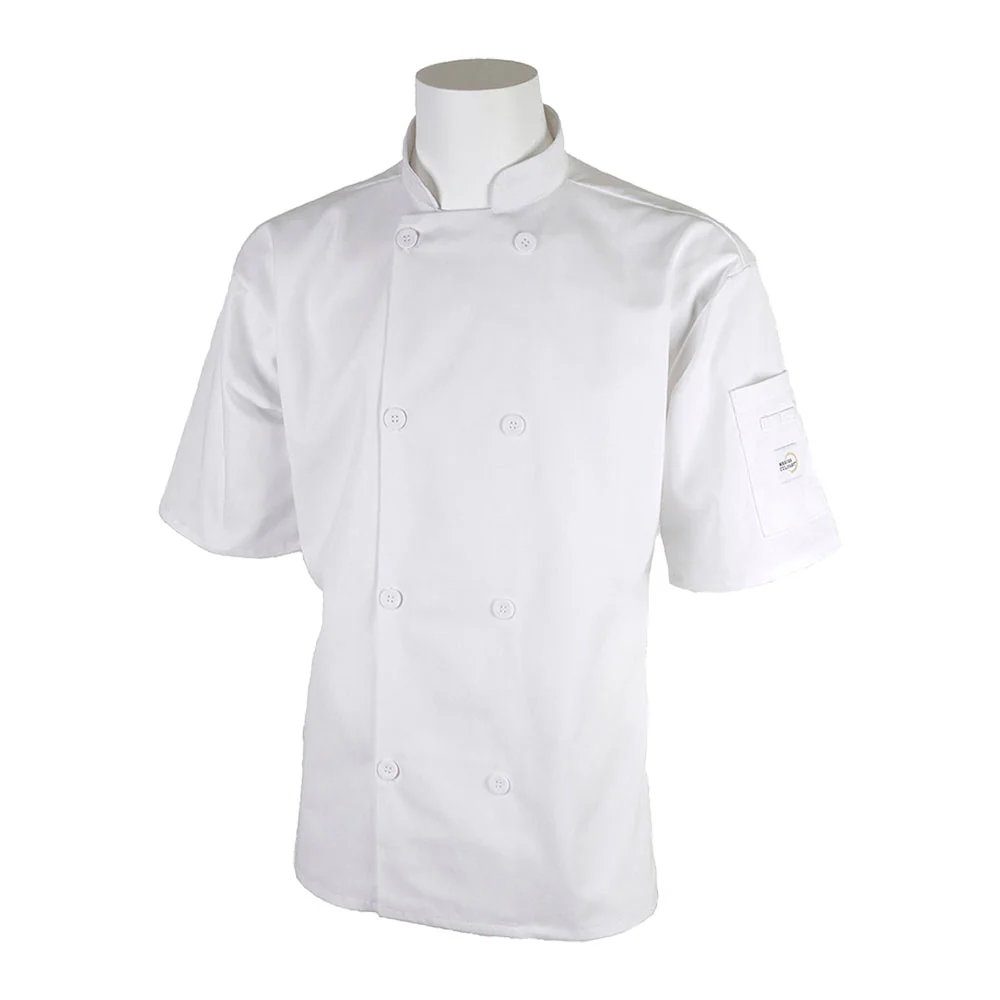 Mercer Millennia Air M60019WHL Unisex Short Sleeve Chef Coat w/ Shoulder Pocket, Large, White