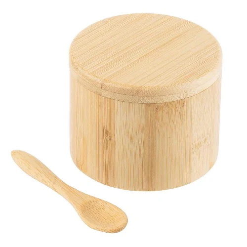 Tablecraft 11158 Round Bamboo Salt Box, with Spoon, 6 oz.