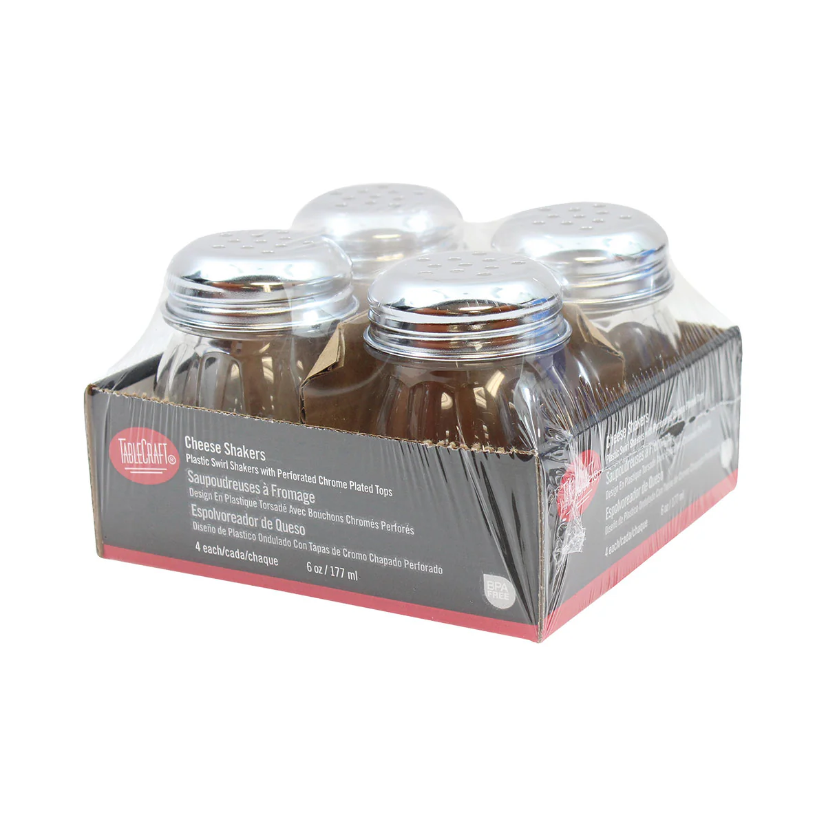Tablecraft CP260-4 Swirl Polycarbonate Cheese Shaker, 6 oz., Pack of 4