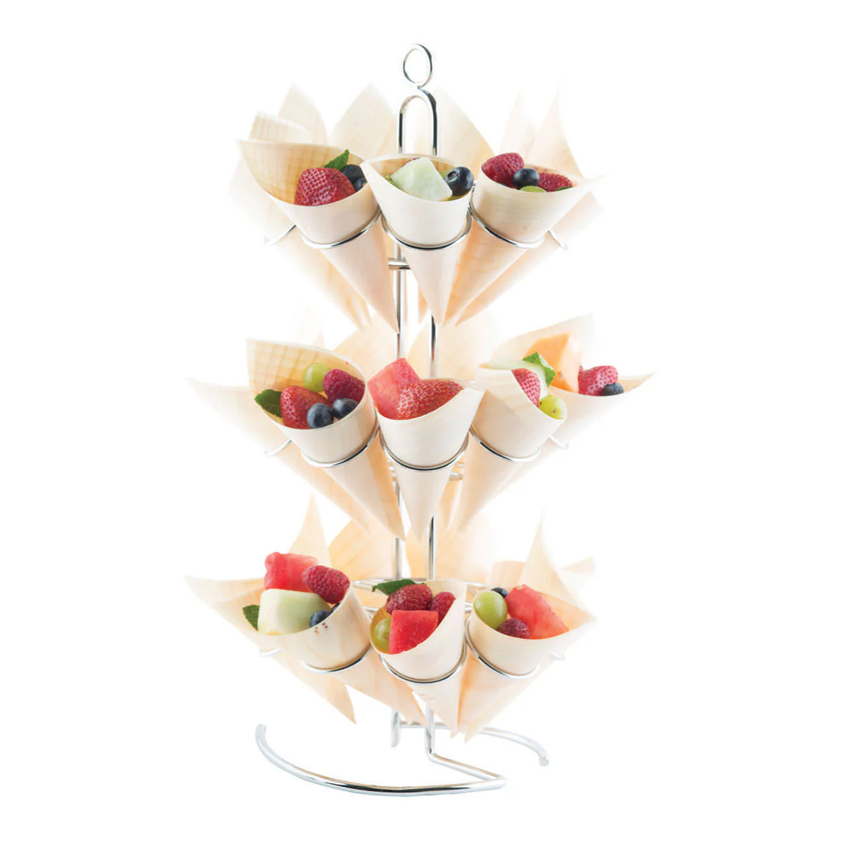 Tablecraft DCH27 3-Tier Chrome Cone Holder, 27 Cones