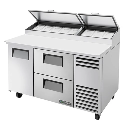True TPP-AT-60D-2-HC Pizza / Deli Prep Table, 1 Door, 2 Drawers, Angled Top, 60 1/4" Wide
