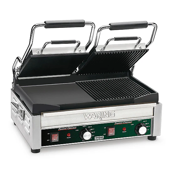Waring WDG300 Panini Grill, Split Top, Half Flat / Half Ribbed, 240V